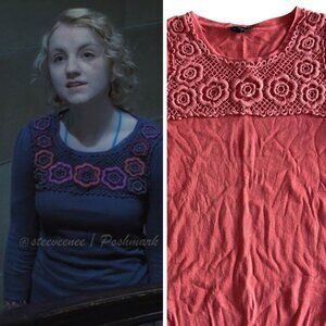 RARE Topshop Crochet 3/4 Sleeve Top ALT ASO Luna Lovegood